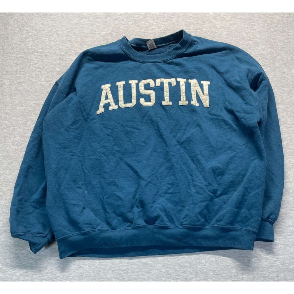 Gildan Heavy Blend Sweatshirt Unisex Adult 2XL Teal Austin Logo Fleece Loose Fit